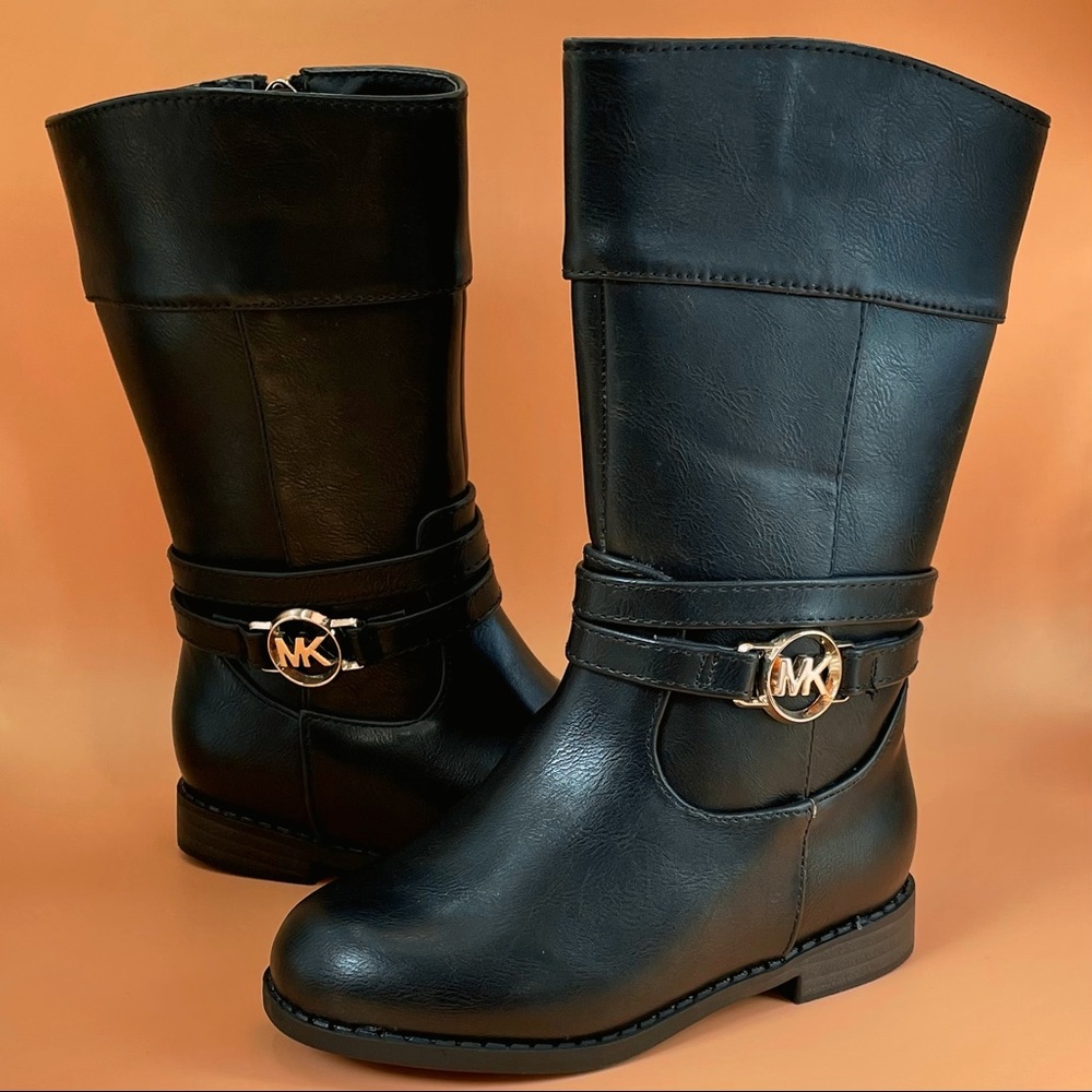 NWOT|Michael Kors Black Twin Strap Logo Riding Boots - Black (Little Kid 7T)